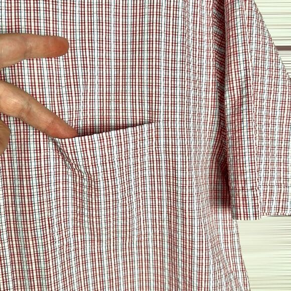 Brooks Brothers Structured Cotton Shirt Button Up White Red Plaid Short Sleeve L - Picture 7 of 10